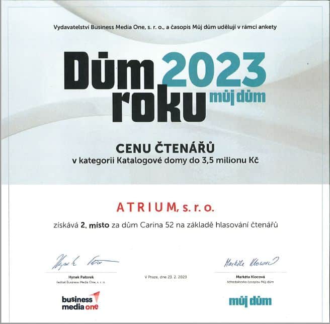 Druhé místo v soutěži Dům roku 2023